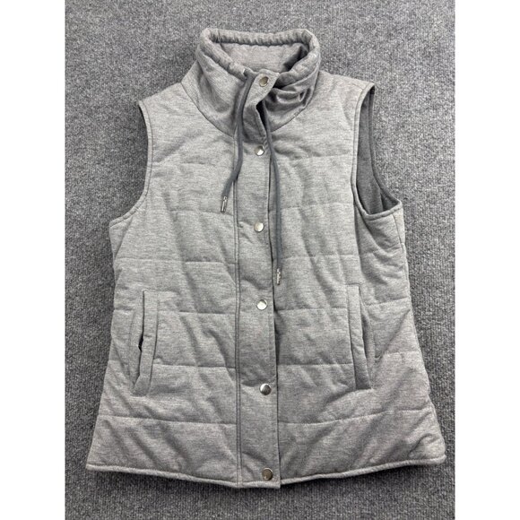 BKE Knit Puffer Vest Women's Small Heather Gray Full Zip Snap Mock Neck Pockets - Picture 1 of 6